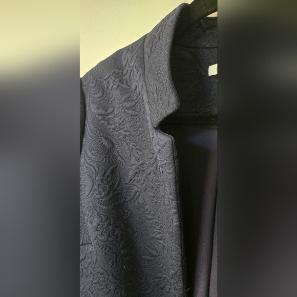 Chico's Navy open jacket jacquard 33" length dress up or down (Ch2) sz 12 - Picture 2 of 10